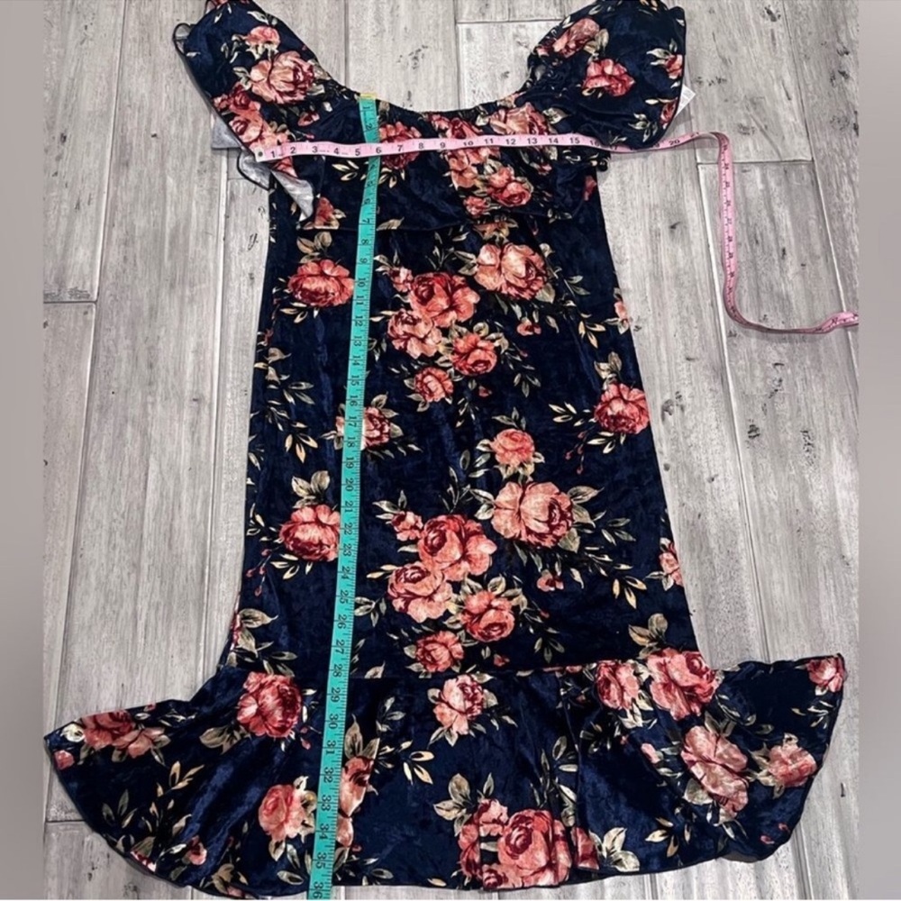 Navy Floral LuLaRoe Cici Off Shoulder Ruffled Hem Midi Dress M - Picture 14 of 16